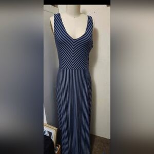 British Khaki One Shoulder Navy Striped Dress